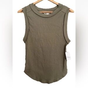 We the Free People Kate Ribbed Tank Top Tee M Medium Olive Green NWT